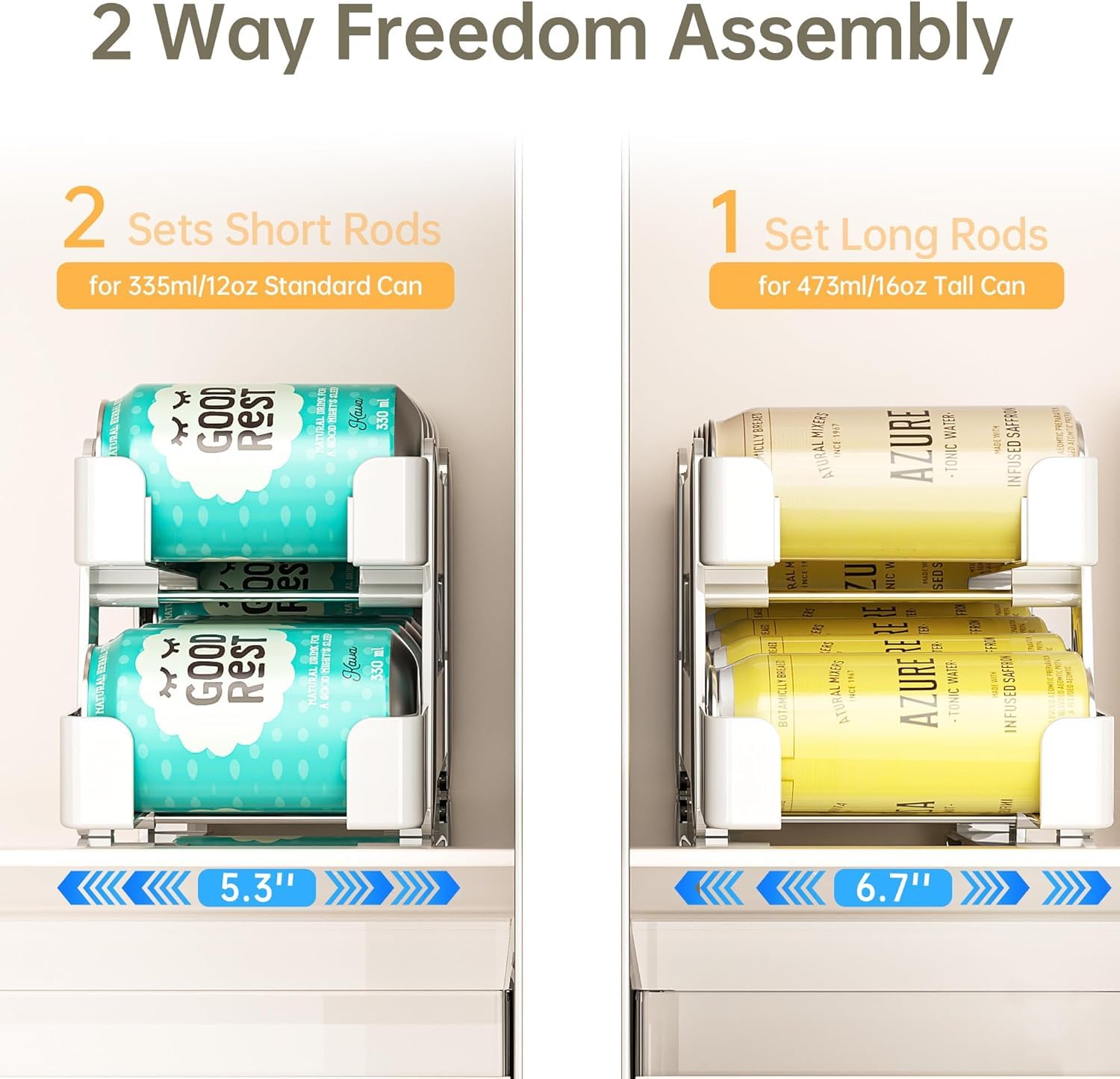 1 Pc Soda Can Organizer – Holds 9 Cans, Compact 6.7" Fridge Dispenser with Metal Rods (White)