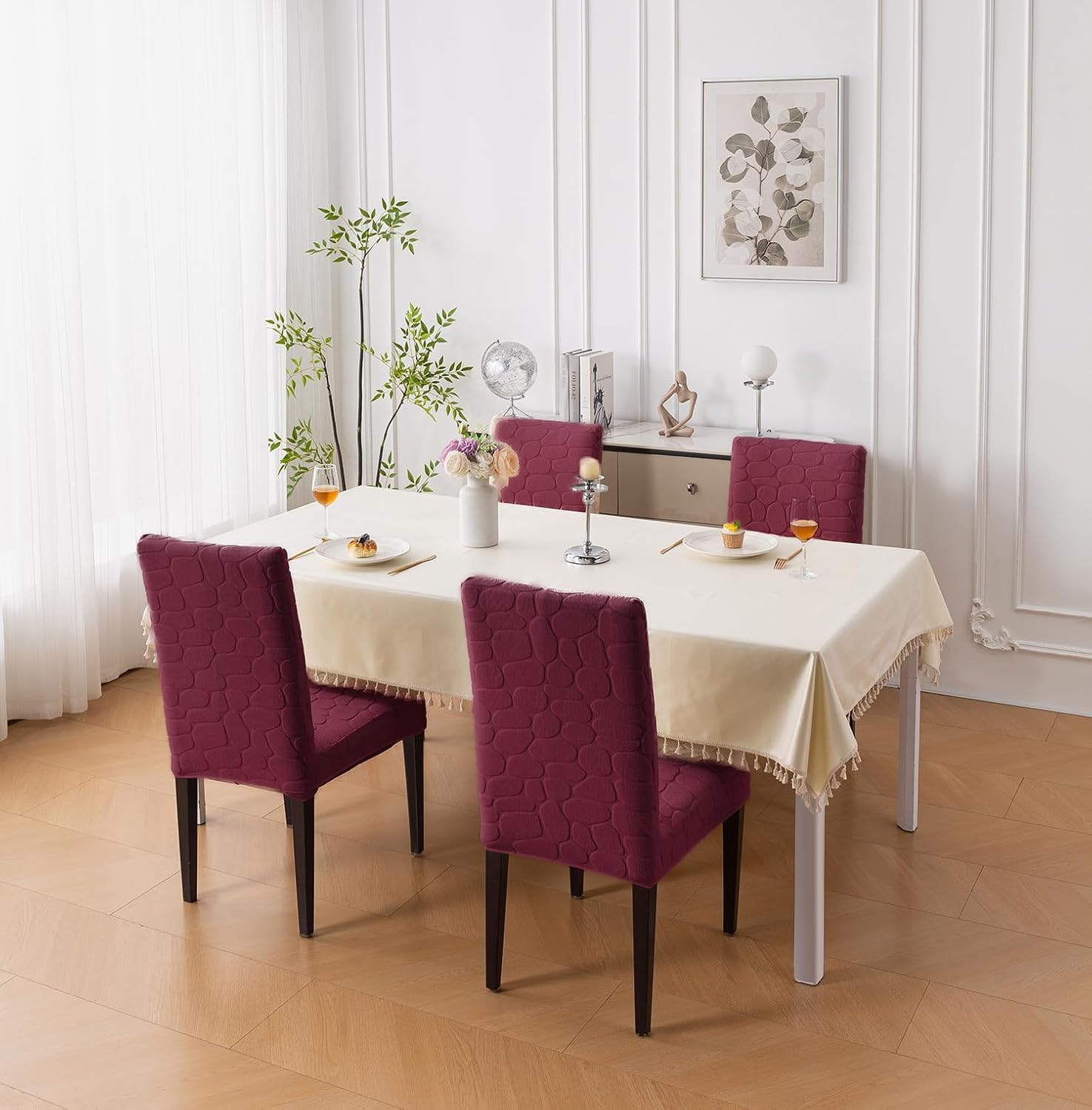 Premium Stretch Dining Chair Covers – 220 GSM Thick Jacquard Fabric- Maroon