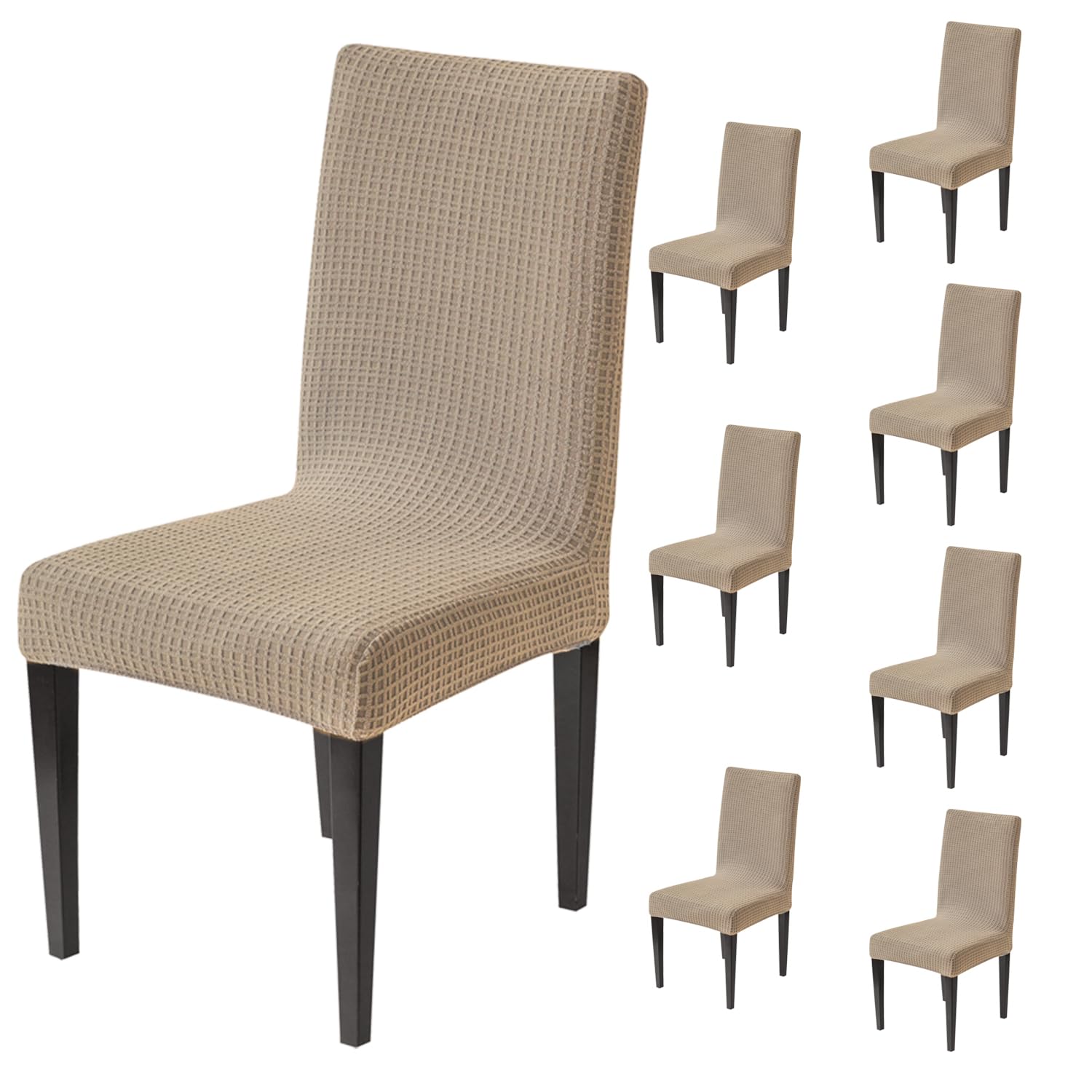 Decorative Dining Chair Cover – 220 GSM Stretch Jacquard Fabric (Khaki)