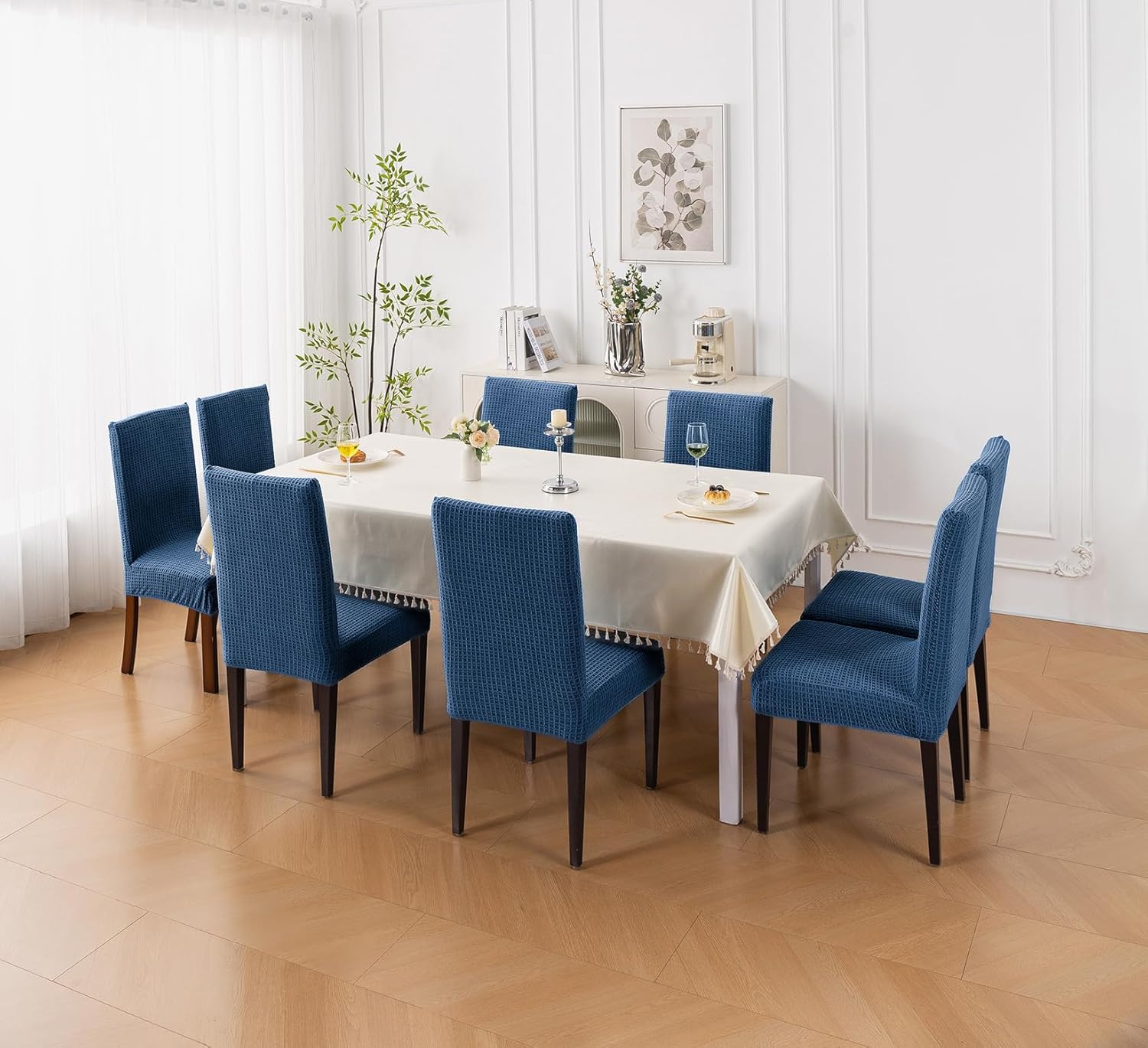 Decorative Dining Chair Cover 220 GSM Stretch Jacquard Fabric (Navy)