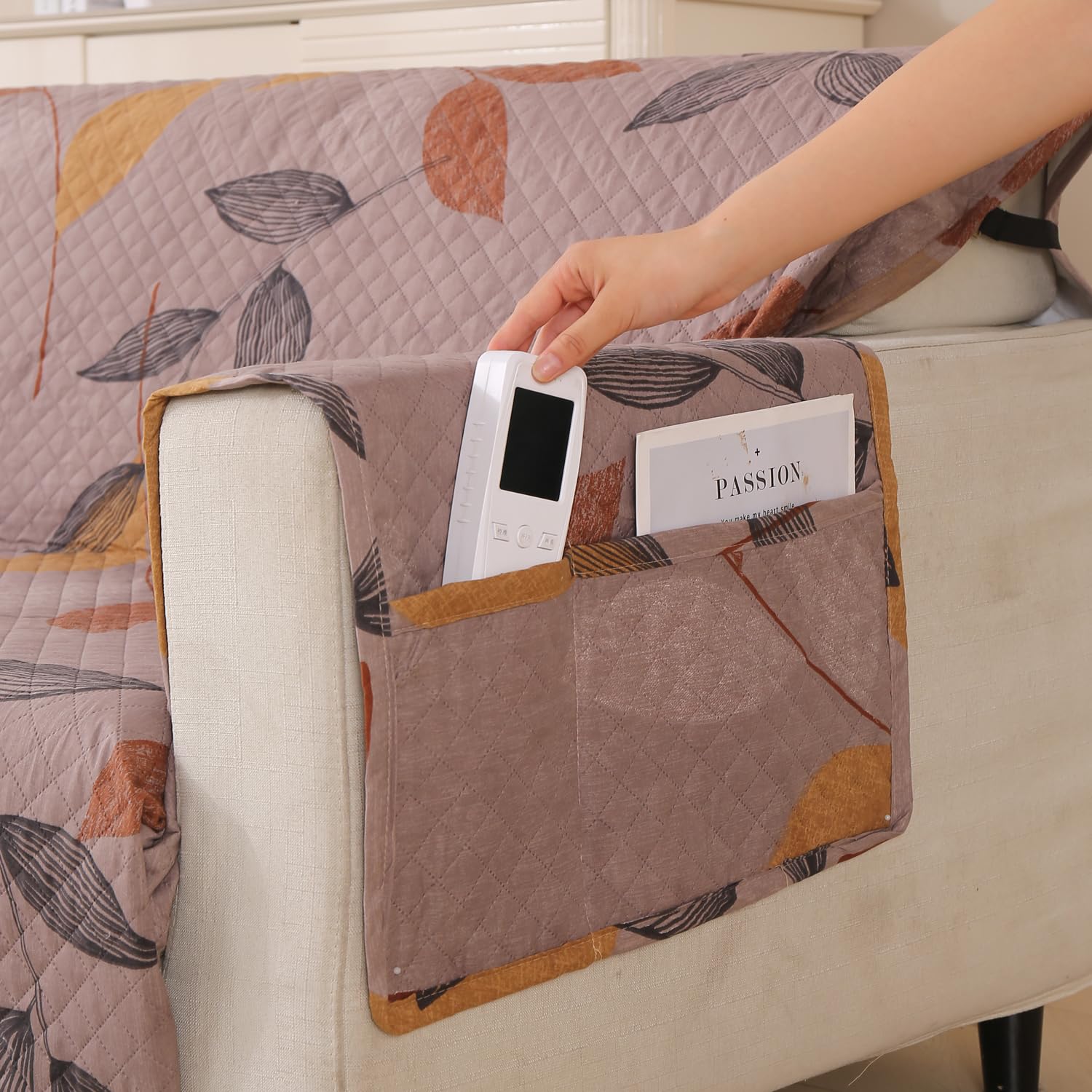 Polyester Sofa Cover Mat Reversible Couch Protector- Dusky Leaf