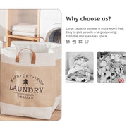 Large Laundry Basket Bag, Drawstring Storage - Beige/White
