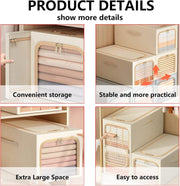 Clothes Storage Bins Quilts Storage Organizer with Metal Frame & Handle (Grey)