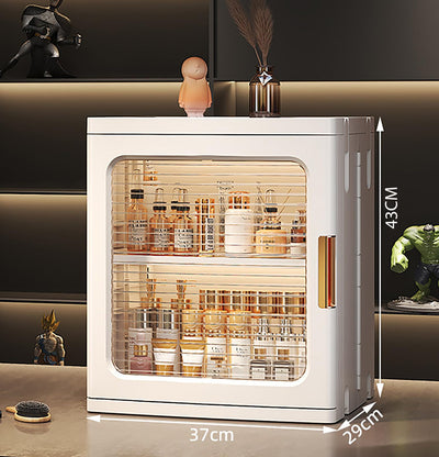 2 Layer Large Cosmetic Makeup Organizer Storage Display Case With Door (White)