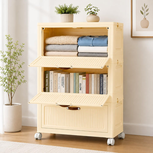 Slim Bathroom Storage Cabinet with Wheels & Drawers - White