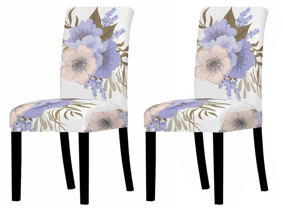 Polyester Spandex Printed Chair Cover Stretch Removable Washable (White Orchid)