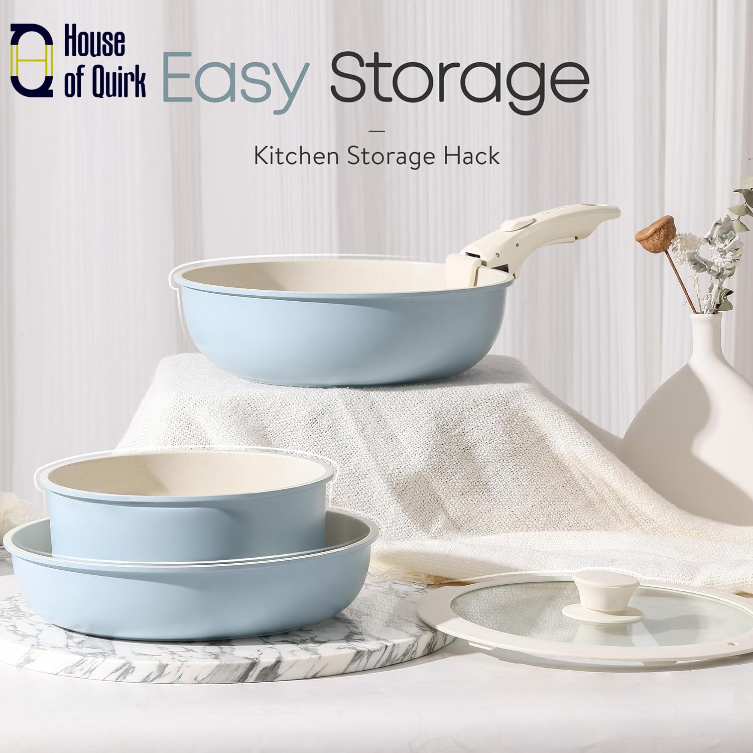 Maifan Stone Nonstick Cookware Set of 5 Detachable Handle Pots & Pans