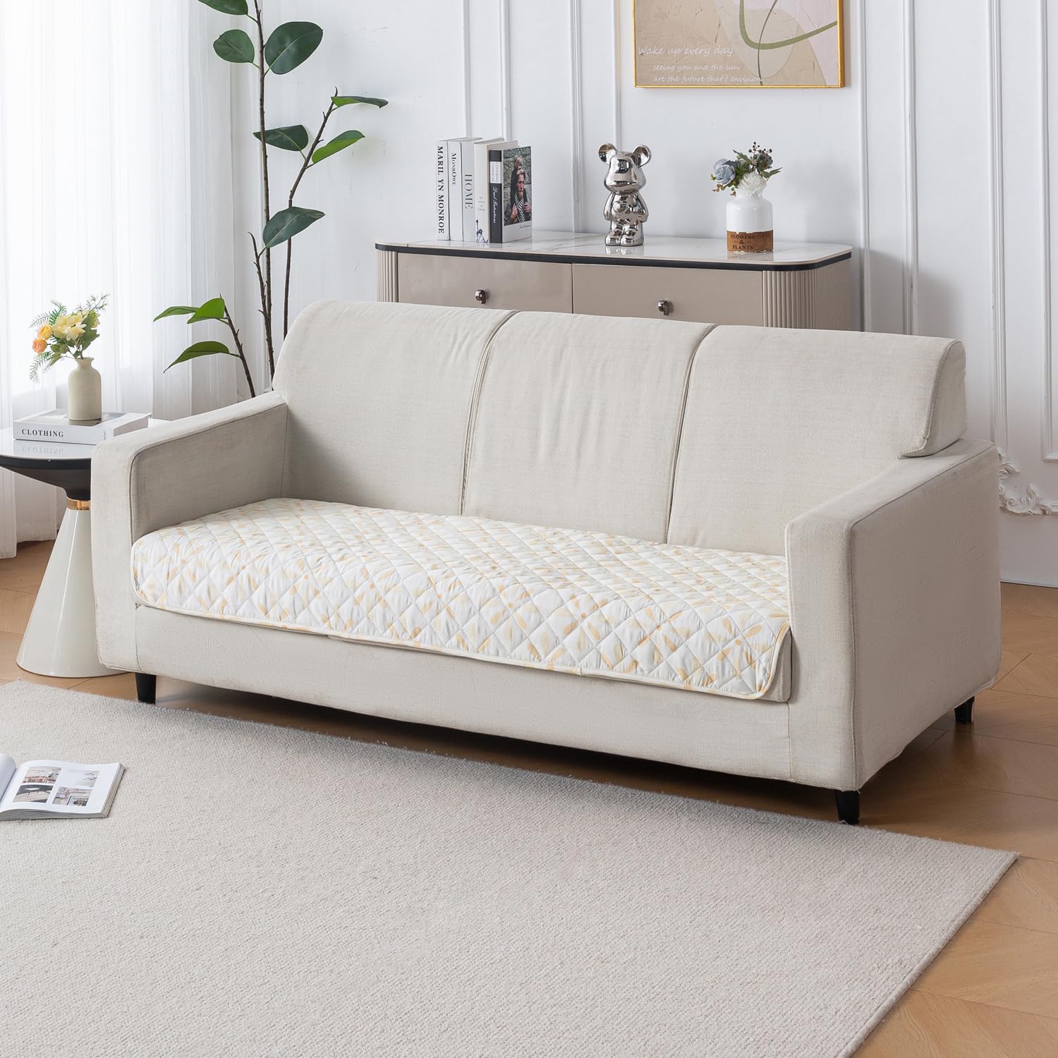 Printed Quilted Sofa Cover for 1/2/3/4 Seater Anti-Slip- Sunny Bloom