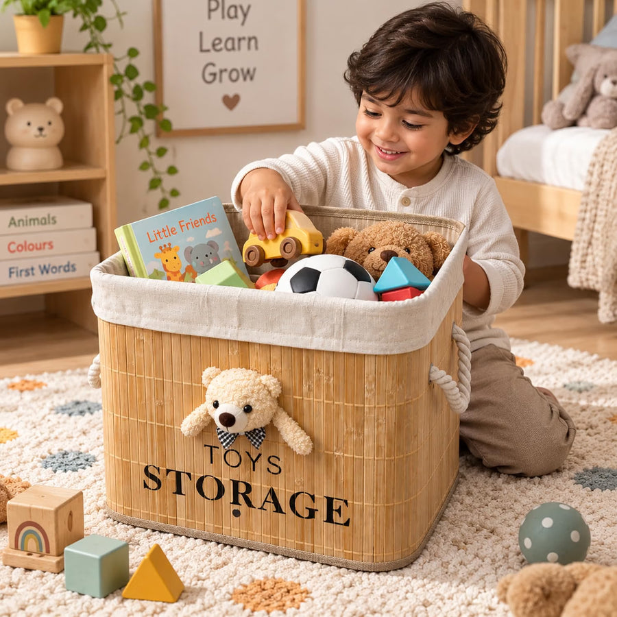Bamboo Foldable Laundry Basket with Removable Lining - Teddy
