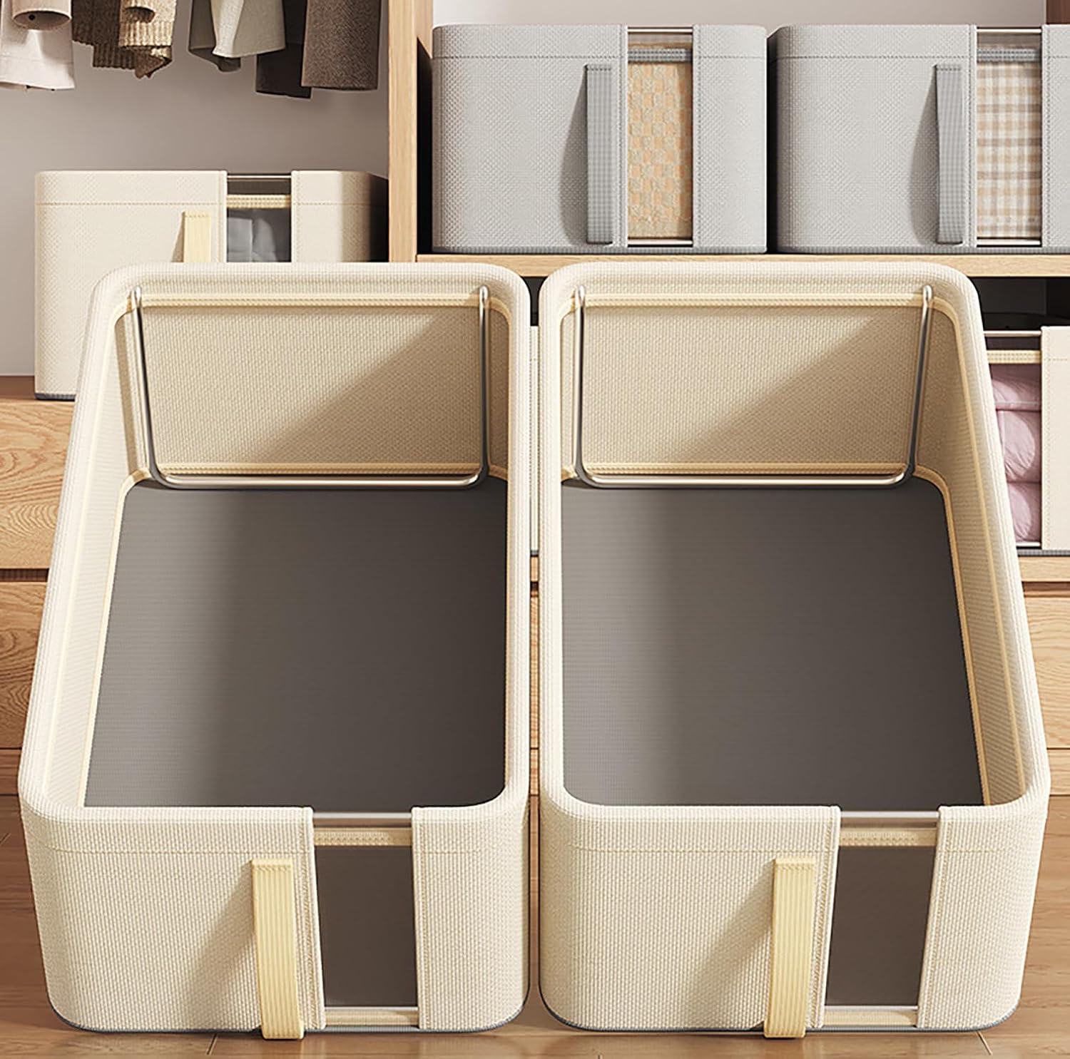 Oxford Cloth Storage Bins Closet & Wardrobe Shelves (Small Beige)