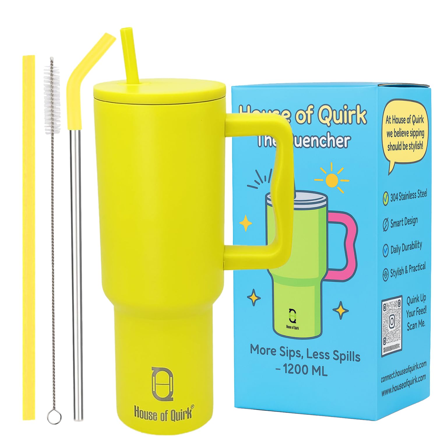 Stainless Steel Vacuum Insulated Tumbler with Straw and Lid & Handle - (1200 ML)