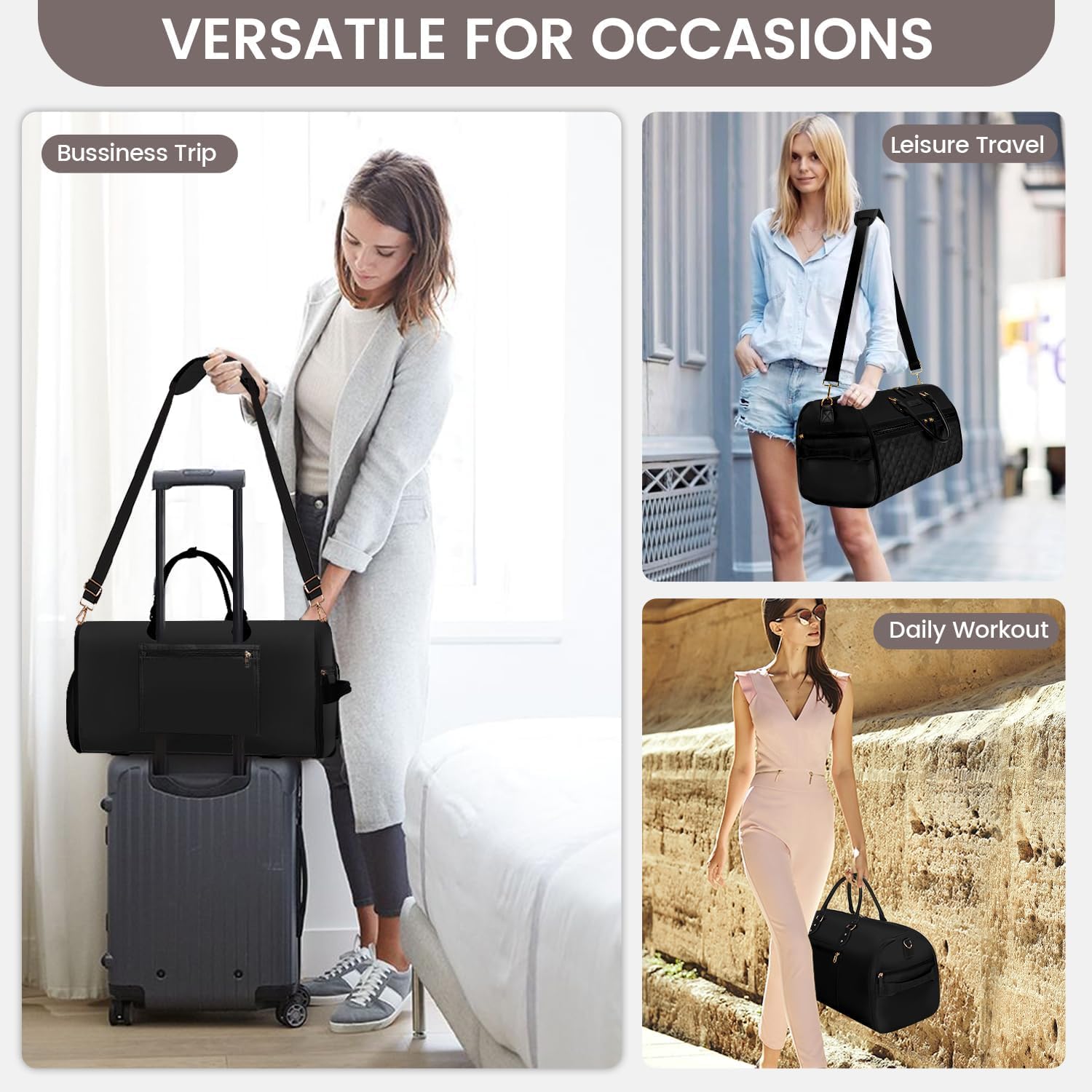 2-in-1 Convertible Garment Duffle Bag with Shoe Compartment & Shoulder