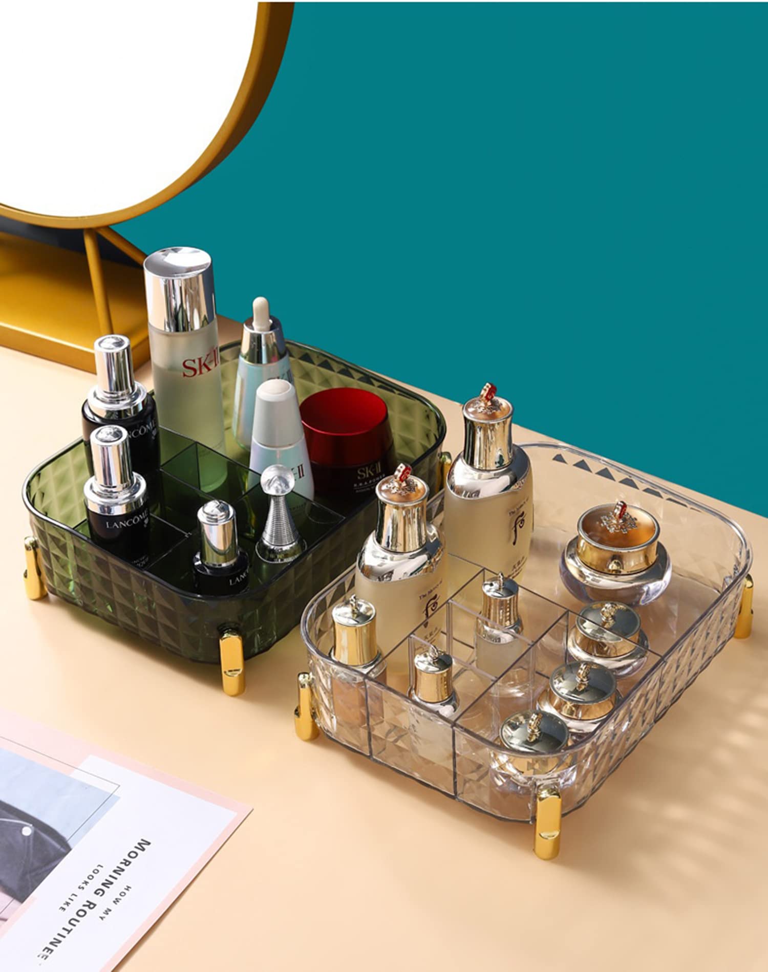 Acrylic Transparent Rectangular Decorative Tray (Green)