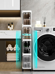 Narrow Bathroom & Kitchen Storage Cabinet with Transparent Drawers and Wheels – White