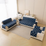 Quilted Printed Sofa Cover for Indian Sofa Set – Washable (Blue Diamond)
