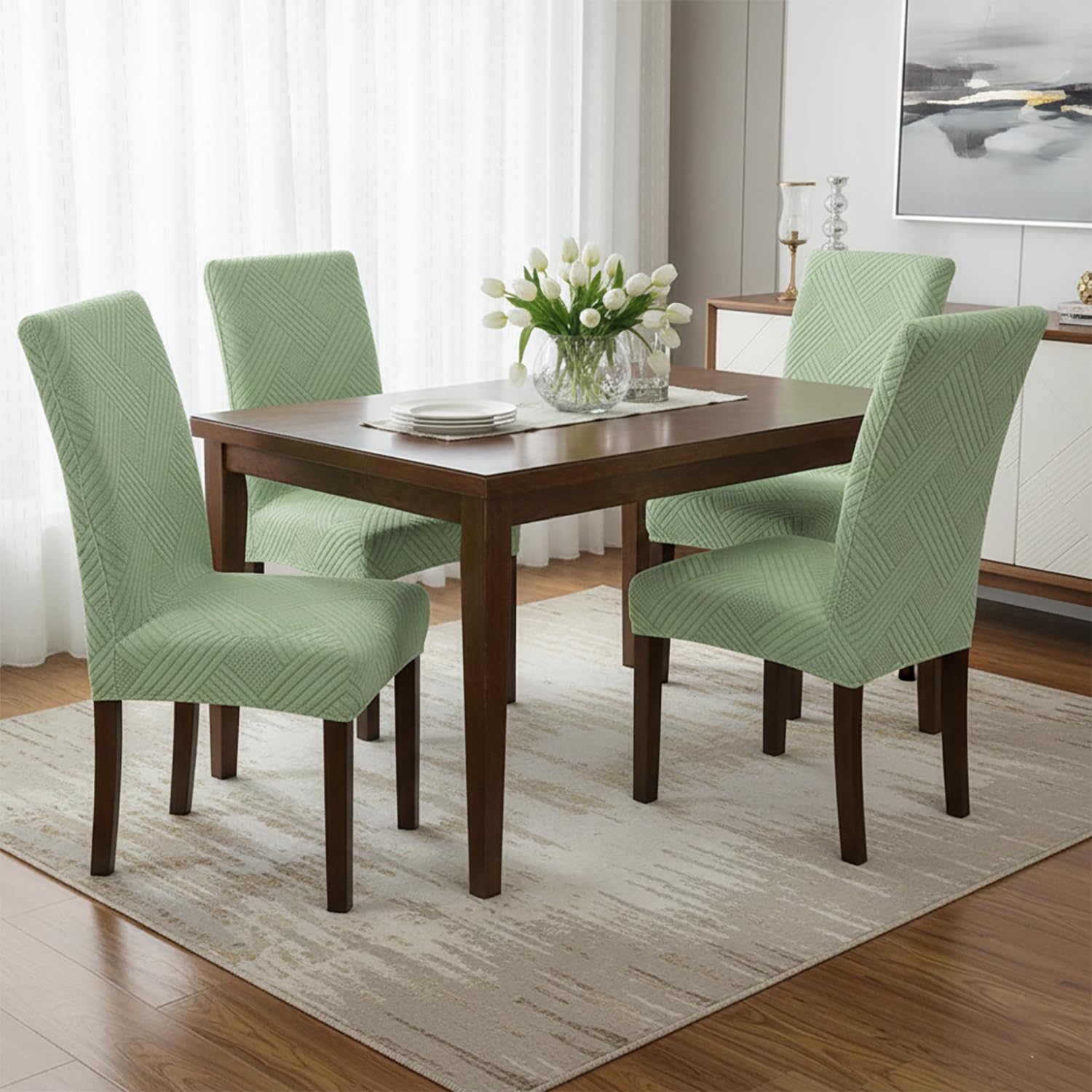 Universal Fit Elegant Jacquard Chair Cover – 220 GSM Stretch Fabric (Green)