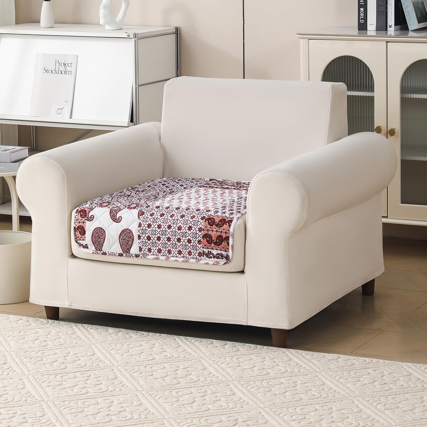 'Aura Petal Series' Quilted Sofa Mat Printed – Anti Slip (Boho Brown)