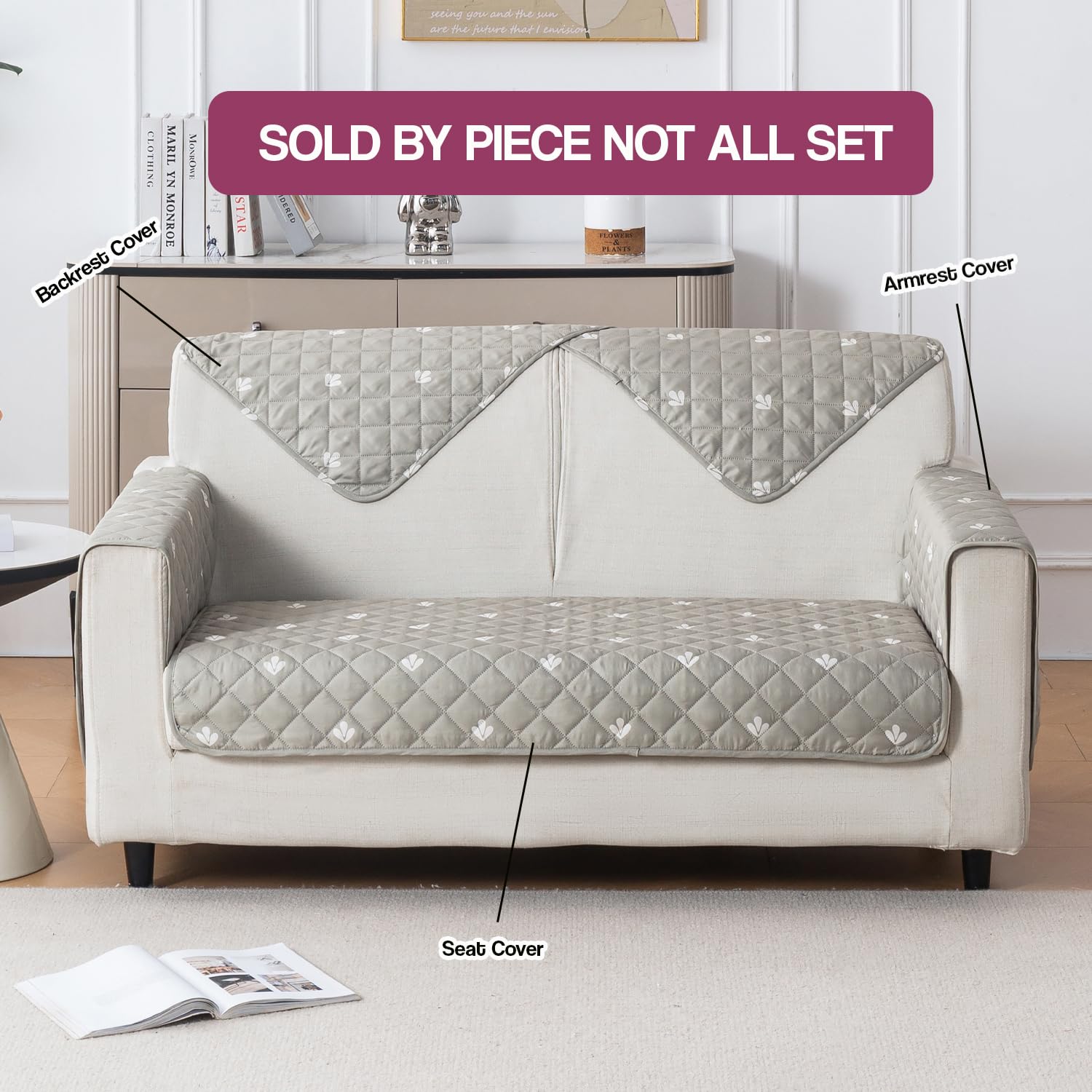 Printed Quilted Sofa Cover for 1/2/3/4 Seater Anti-Slip- Neem Buti