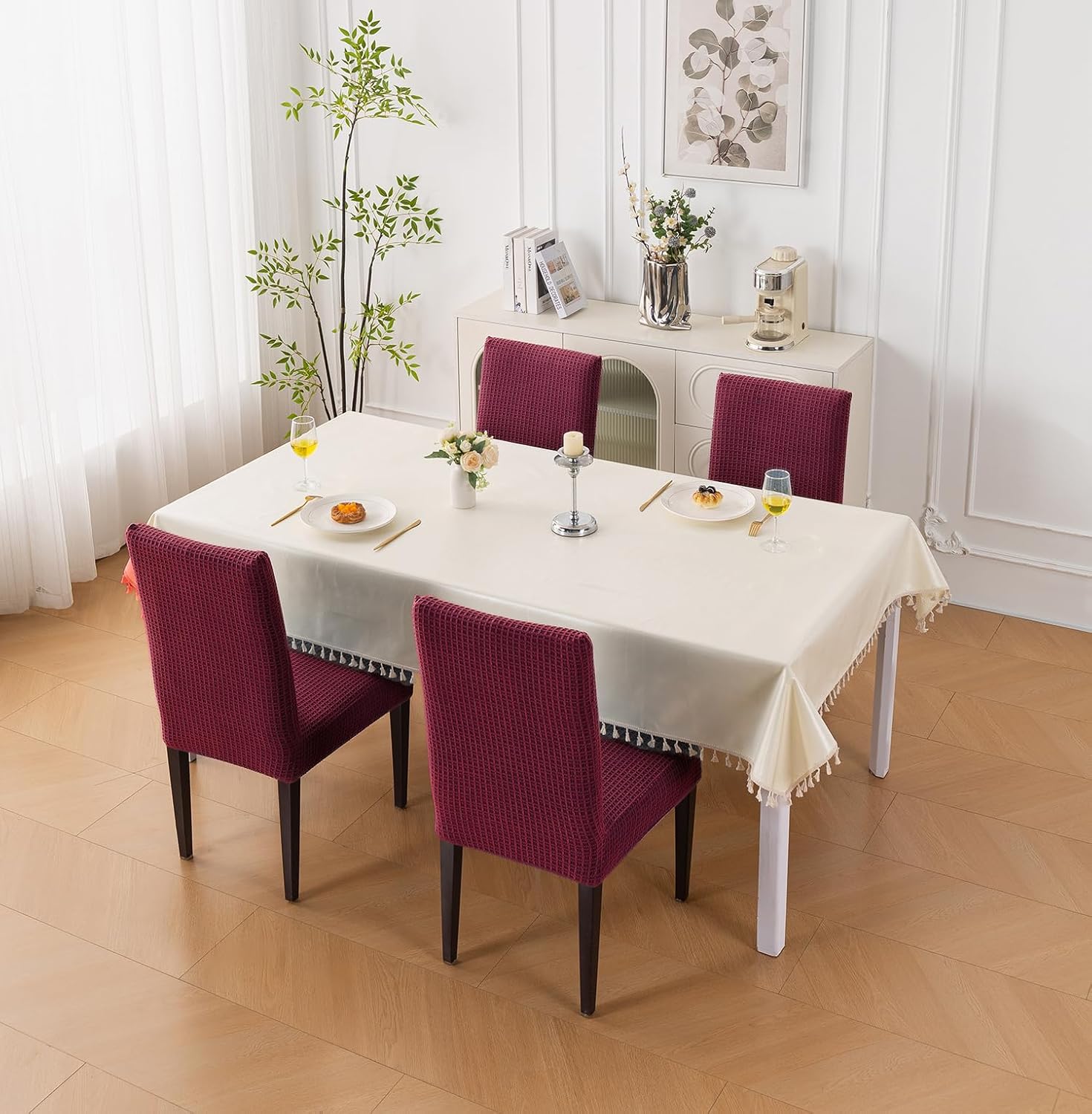 Decorative Dining Chair Cover – 220 GSM Stretch Jacquard Fabric (Maroon)