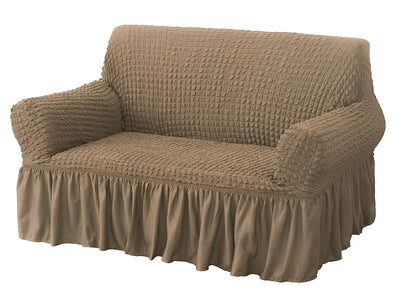 Bubble Frill Couch Cover-Light Brown