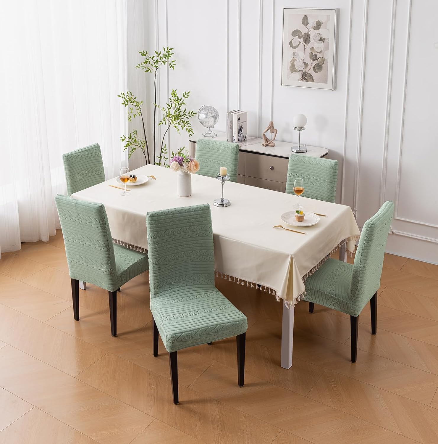 Flexible Stretch Dining Chair Cover – 220 GSM Jacquard Fabric (Green)