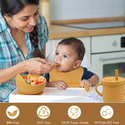 9-Piece Silicone Baby Feeding Set | Elephant Divided Plate, Bowl, Spoon, Fork & Bib