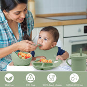 9-Piece Silicone Baby Feeding Set | Elephant Divided Plate, Bowl, Spoon, Fork & Bib