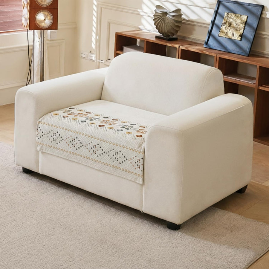 Rangoli Series Chenille Bohemia Couch Cover Quilted Non-Slip Washable Sofa Slipcover, Soft Furniture Protector (Cream)