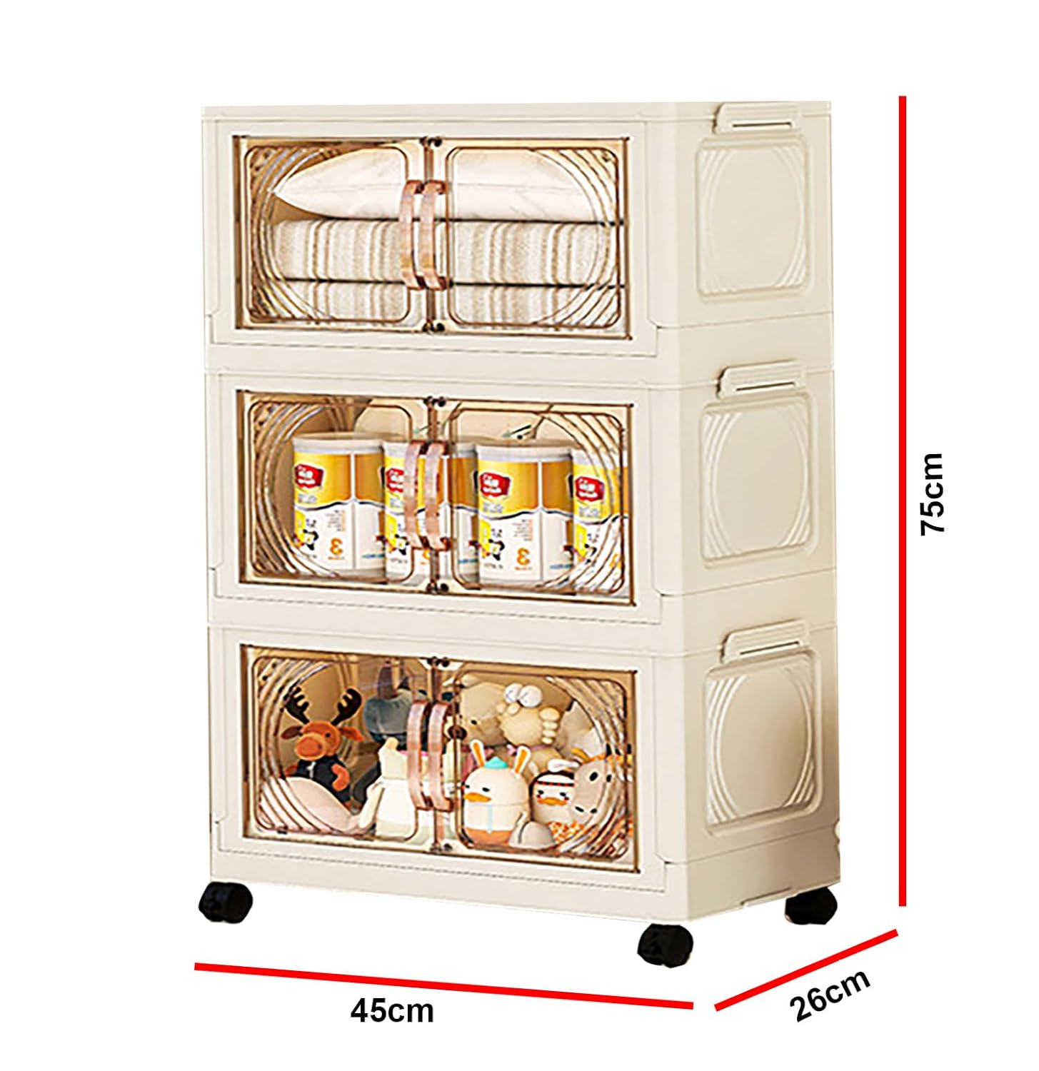 Storage Cabinet with Wheels, Rolling Organizer for Home ( 45CM, Cream)