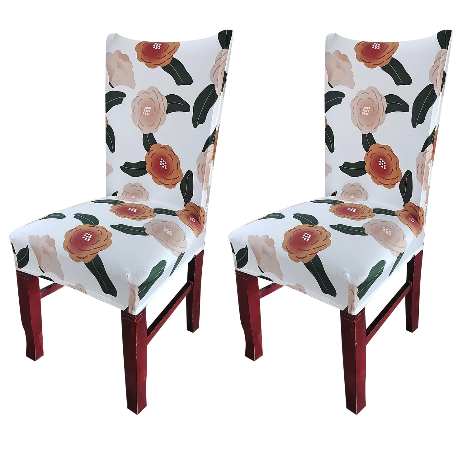 Elastic Chair Cover (White/Brown Flower)