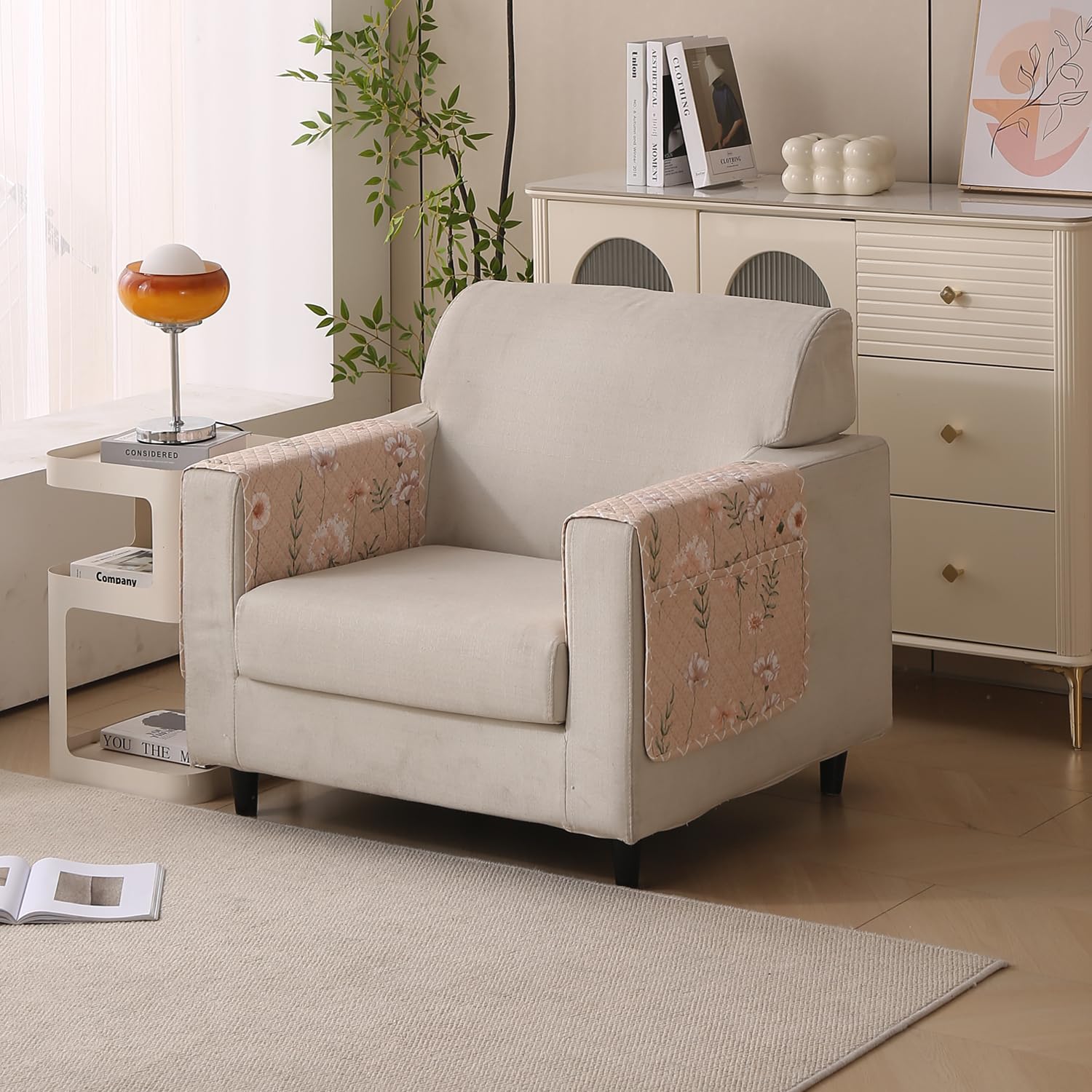 Reversible Printed Quilted Sofa Cover Mats for 1/2/3/4 Seater Sofa Cover- Beige Blush