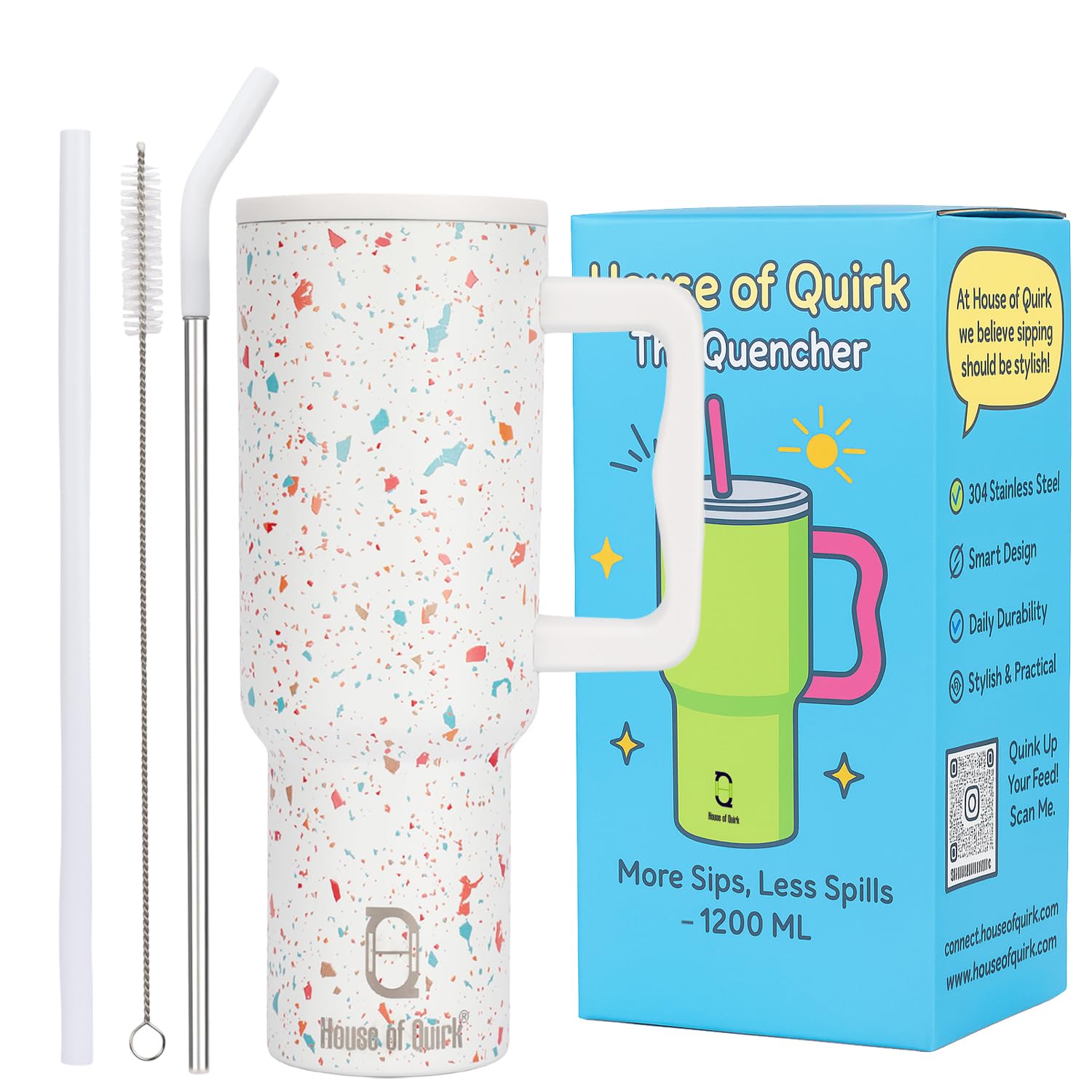Stainless Steel Vacuum Insulated Tumbler with Straw and Lid & Handle - (1200 ML)