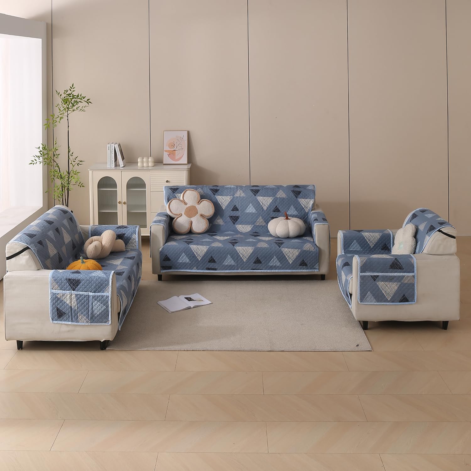 Polyester Sofa Cover Mat Reversible Couch Protector-Blue Stone