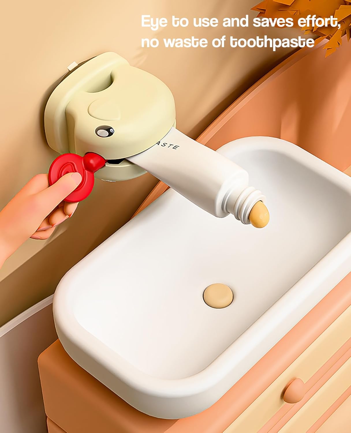 2pcs Elephant Toothpaste Squeezer & Holder – Cute, Kid-Friendly Tube Dispenser (Beige)