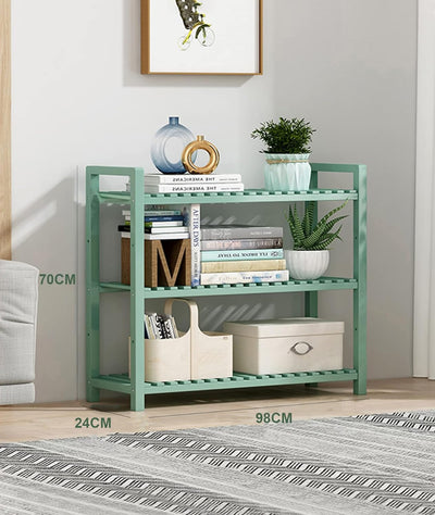 3 Tier Adjustable Bookshelf, Bamboo Bookcase Shelf Storage Organizer (Green, 98x24x70cm)