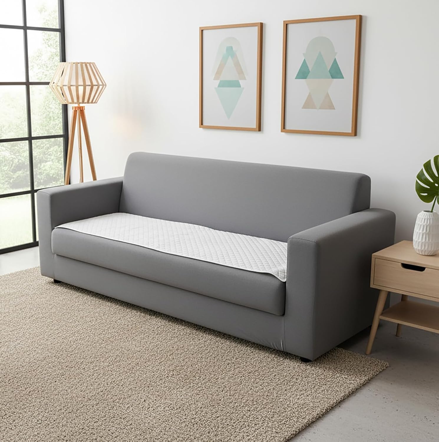 Printed Sofa Cover for Indian Sofa Set Quilted, Washable & Durable (Beige Stem)