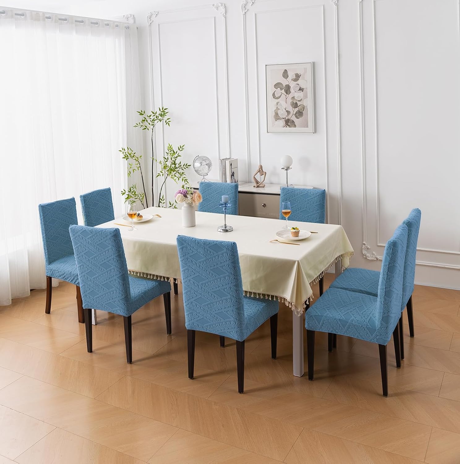 Stretchable Jacquard Chair Cover – 220 GSM-Light Blue