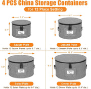 4-Piece Hard Shell Dish Storage Containers with Felt Dividers 12 Place Settings (Grey)