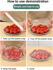 Container Organizers with 100 Stretchable Plastic Wrap, Wall Mounted (Beige)