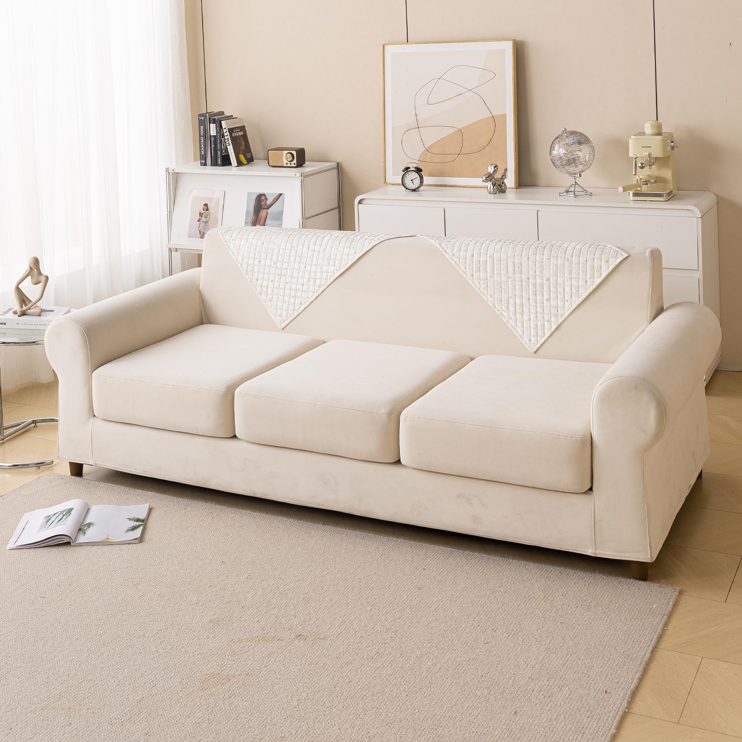 Printed Sofa Cover for Indian Sofa Set Quilted, Washable & Durable (Snowflake)