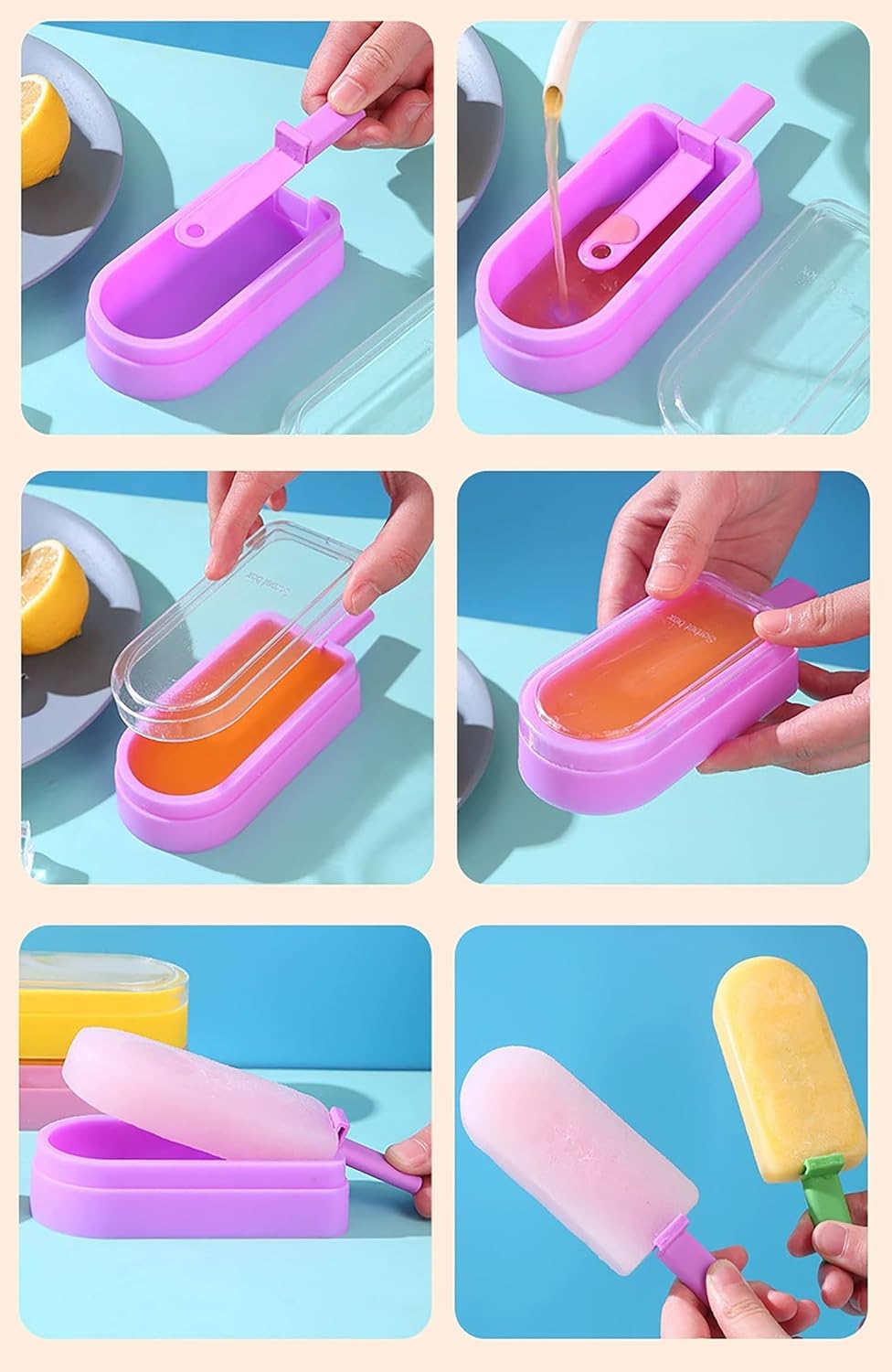 3Pcs Silicone Popsicle Molds with Lids- Multicolor