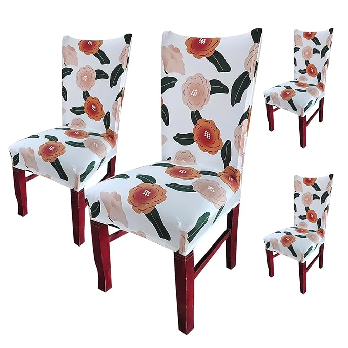 Elastic Chair Cover (White/Brown Flower)