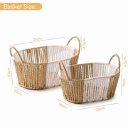 Oval Woven Paper Rope Storage Baskets Set of 2 - Beige