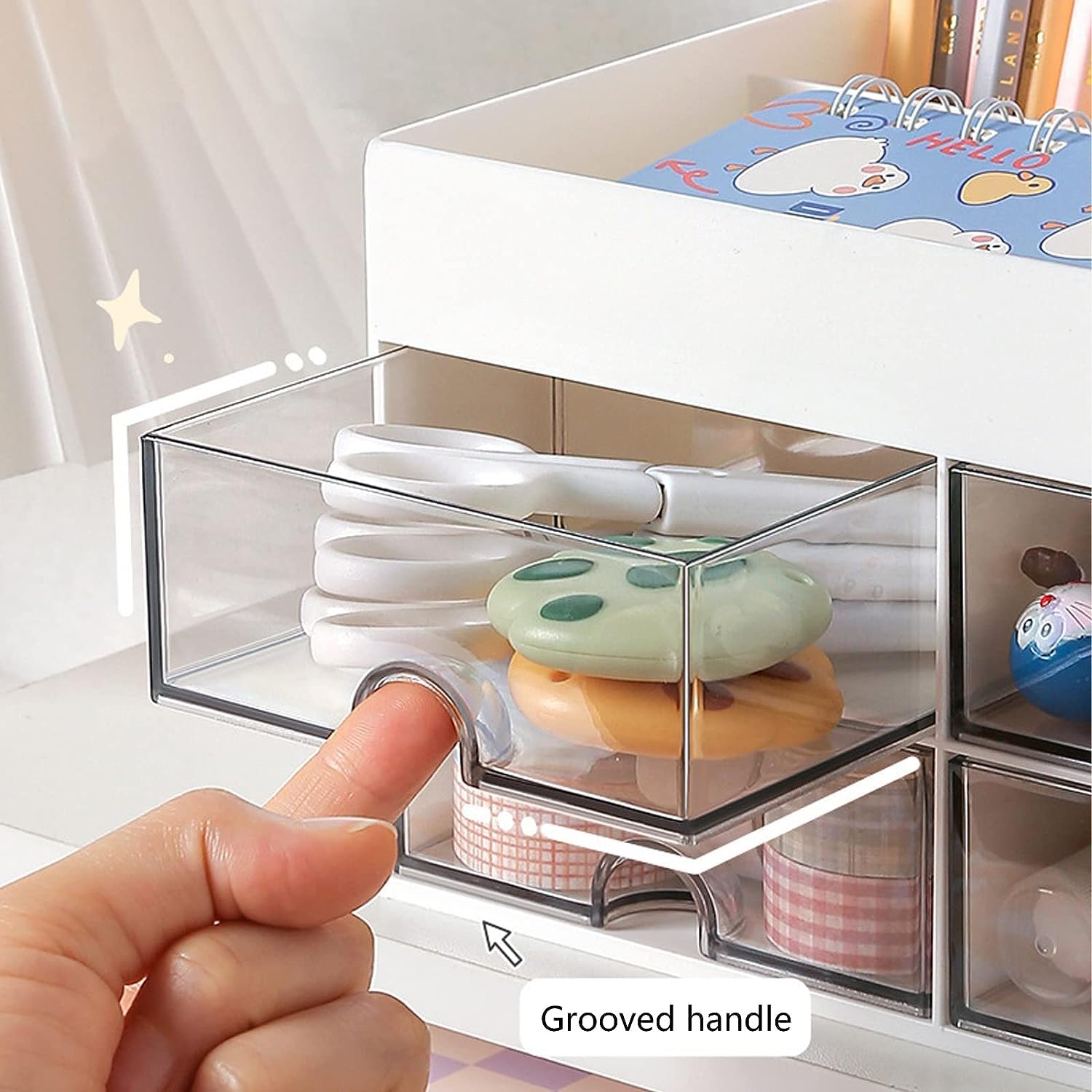 Desk Organiser with Drawer, Multifunctional 4 Plastic Compartments-White