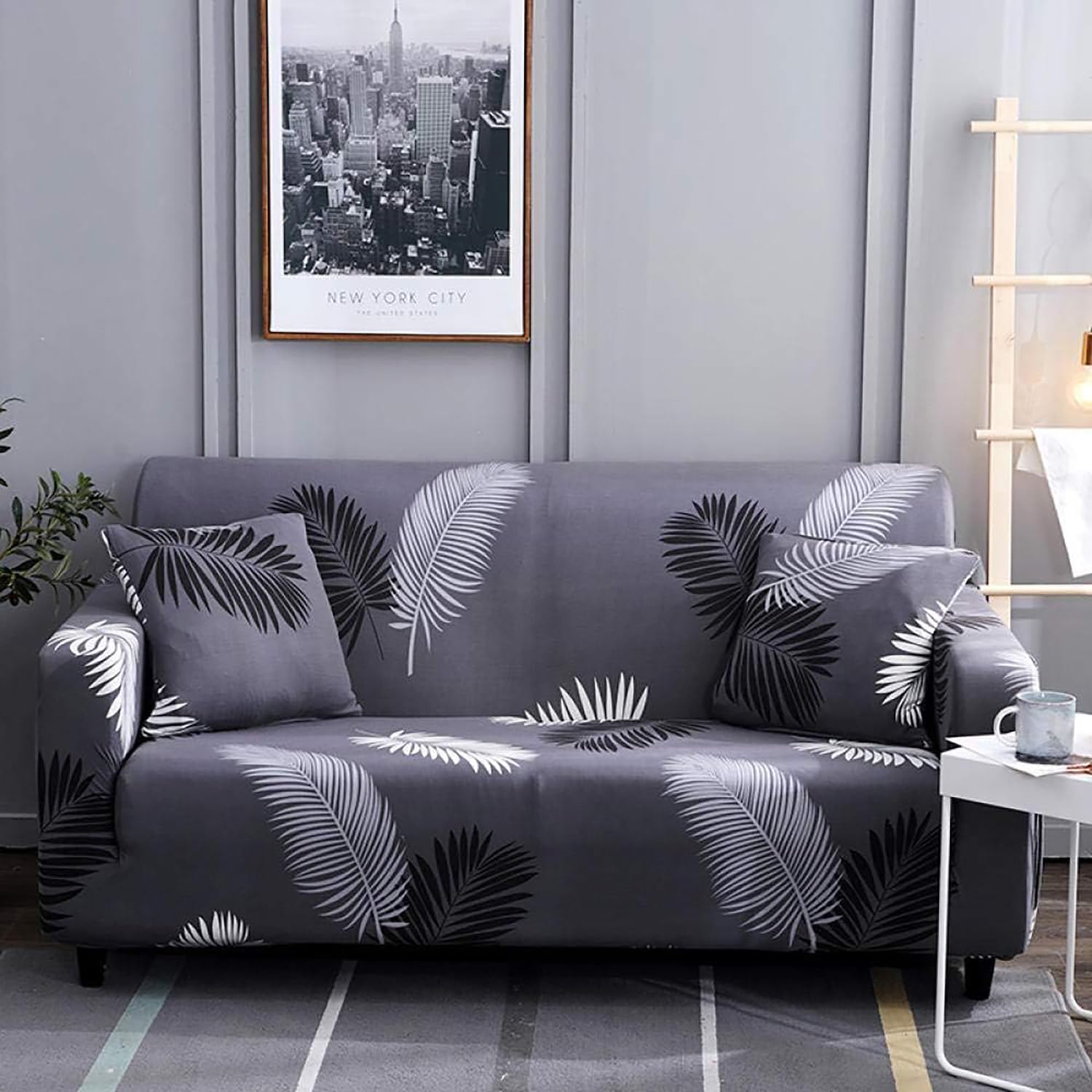 Printed Sofa Cover - Dark Grey Fern