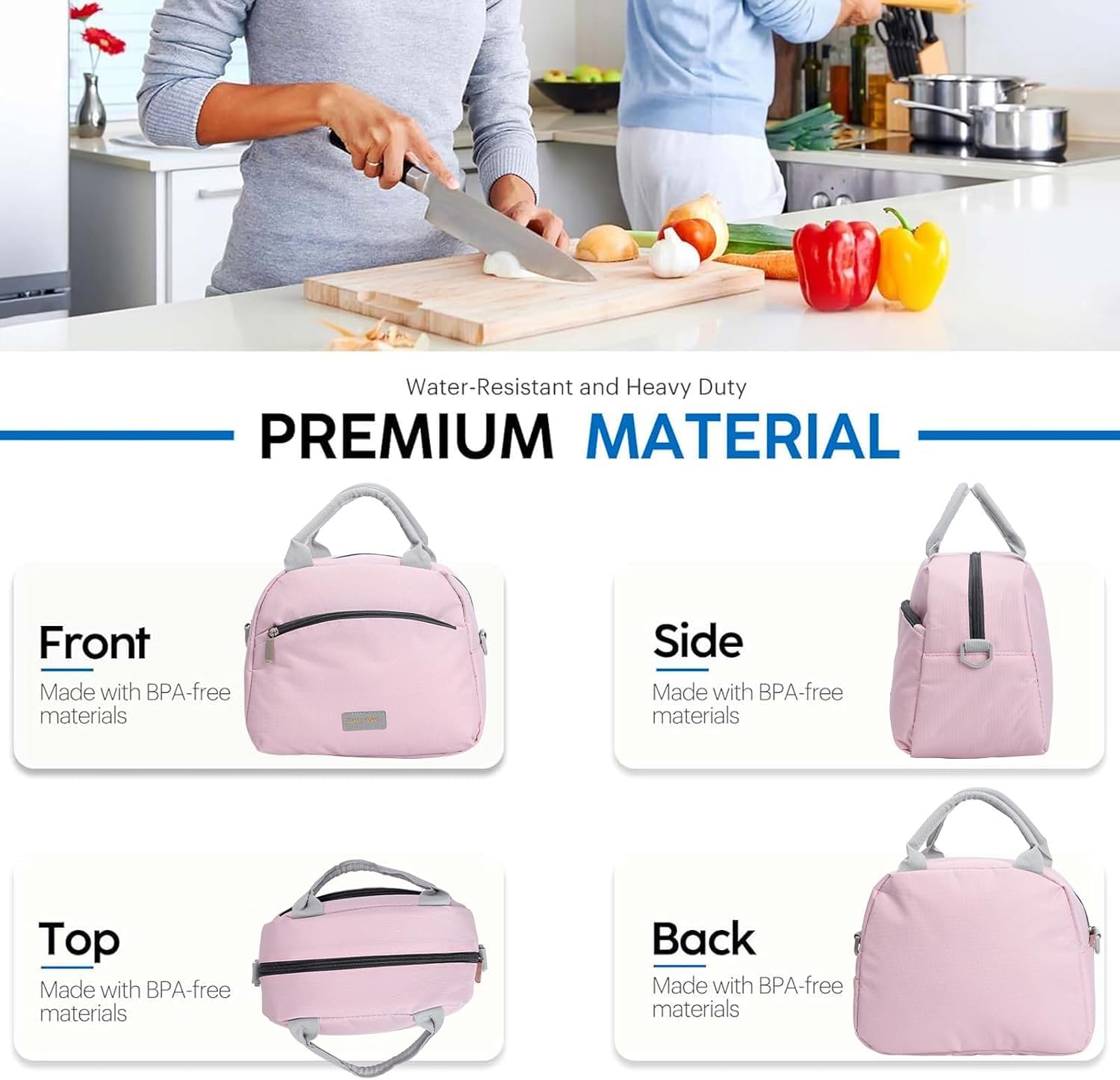 Insulated Lunch Bag for Women, Reusable Tote with Shoulder Strap