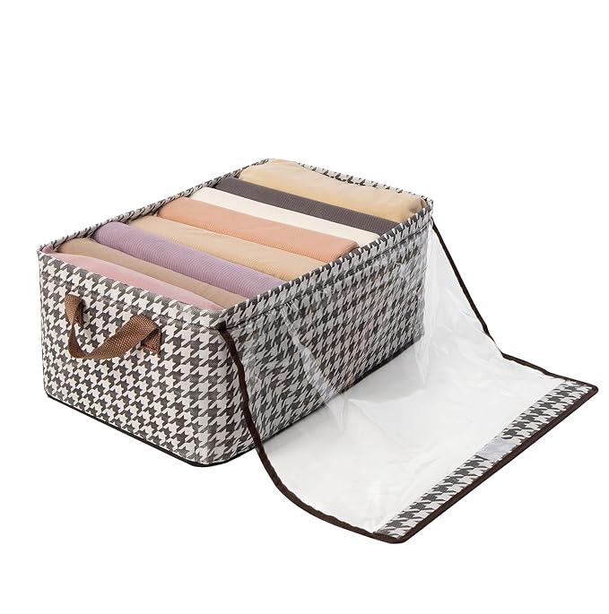 Durable Linen Closet Organizers and Foldable Flip Storage Baskets (Pack 2, Houndstooth)