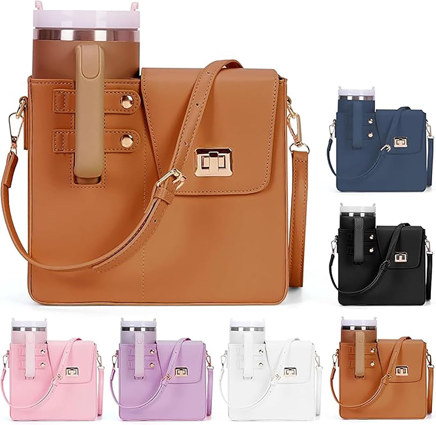 Crossbody Tumbler Holder with Purse Compartment