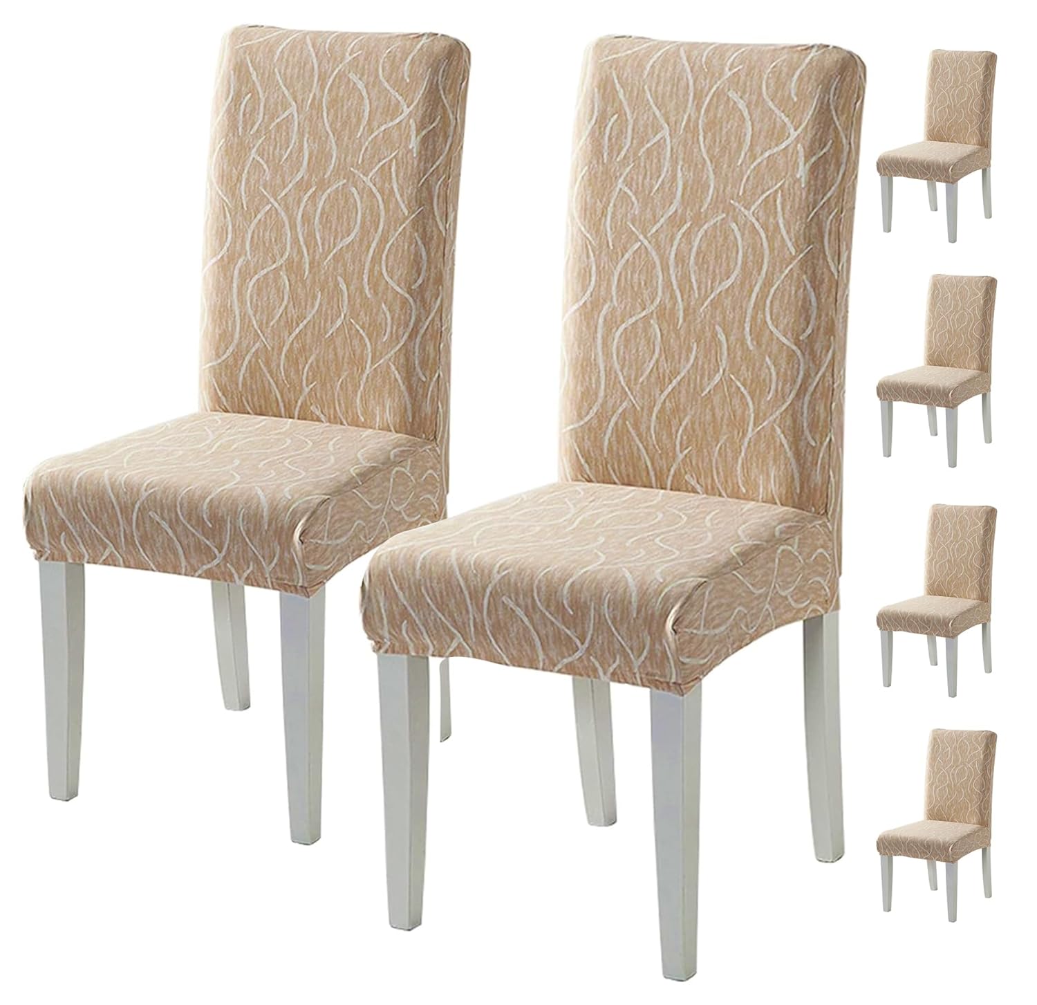 Elastic Chair Cover (Beige Wavy)