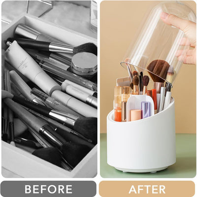360 Rotating Cosmetics Make up Brush Organizer-White